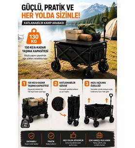 Piknik Kamp Arabası Masalı Geniş Tekerlekli Taşıma Ve Yük Arabası 130 Kg