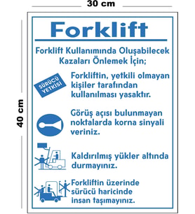 Metal Forklift Kullanımı 30 cm x 40 cm A3 Büyüklüğünde Uyarı Levhası Yönlendirme Tabelası
