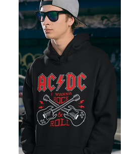 AC DC I Wanna Rock & Roll Baskılı Unisex Oversize Rock Metal Hoodie