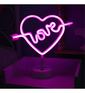 Kalpli LoveTasarımlı Işıklı Neon Led  Lamba 32x30 cm