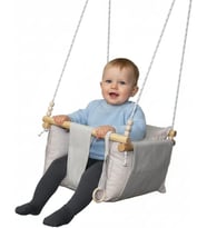 Ahşap Çocuk & Bebek Salıncağı Krem Rengi Minder Yastık ve Diş Halkalı Tavan Salıncak