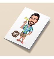 Kişiye Özel Tatil Keyfi Yapan Erkek Karikatürlü Tebrik Kartı