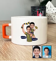 Kişiye Özel Karikatürlü Sarı Lacivert Taraftar Baba Oğul Lüks Fincan Babalar Günü Hediyesi