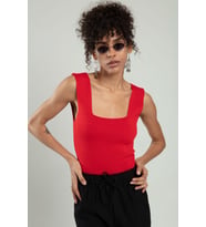 sifu tekstil  Kare Yaka Kadın Yığma Desen Spor Askılı Triko Atlet Crop Top Bluz SFYZ1003 (Kırmızı)