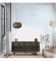 Maya Siyah Gold Lüks Konsol 4 Kapaklı Şerit Detaylı Metal Ayaklı Tasarım 180x45x84 Cm