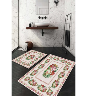 Dijital Baskılı Kaymaz Taban Yıkanabilir 2'li Klozet Takımı Banyo Paspası NDKZ-HT-987 (Krem)