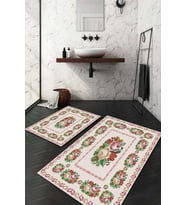 Dijital Baskılı Kaymaz Taban Yıkanabilir 2'li Klozet Takımı Banyo Paspası NDKZ-HT-987 (Krem)