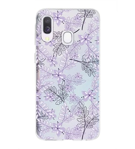 Samsung Galaxy A40 Uyumlu Kapak Floral Lila Tasarımlı Şeffaf Silikon Kılıf