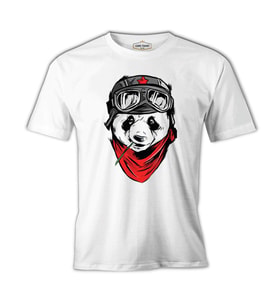 A Panda with a Bamboo in the Mouth Beyaz Erkek Tshirt