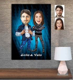 Kişiye Özel Karikatür Baskılı Ahşap Tablo Sevgili-30 30x40