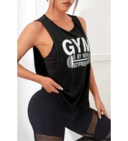 Ghassy Co. Kadın Gym Baskılı Nefes Alabilen Fitness Yoga Koşu Kolsuz Spor Atlet (Siyah)