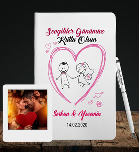 Sevgililer Gününe Özel Deri Beyaz Defter Kalem & Instagram Çerçeve Hediye Seti 24