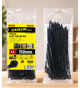 Şahin Tools 3,6 x 150 mm Siyah Cırt Kelepçe Kablo Bağı 100 Adet – Nylon