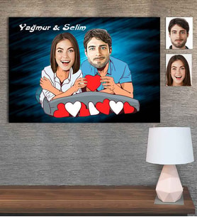Kişiye Özel Karikatür Baskılı Ahşap Tablo Sevgili-5 30x40