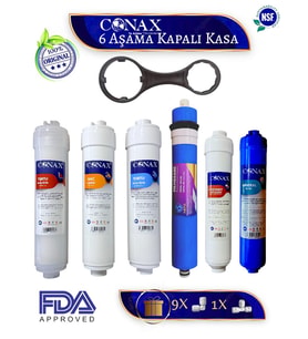 Conax Kapalı Kasa Su Arıtma Cihazı Ekstra Mineral 6 Aşamalı Filtre Seti, 80 GPD Membran