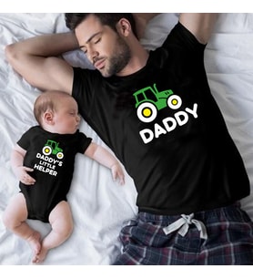 Babaya Hediye Traktör Tasarım Siyah Tshirt Zıbın Kombini