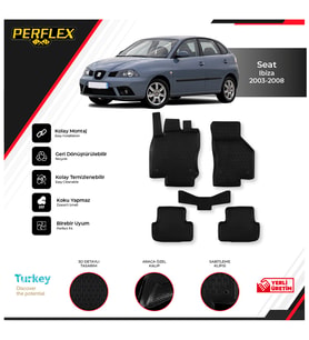 Seat Ibıza 2003-2008 3D Havuzlu Paspas (Siyah - Beyaz)