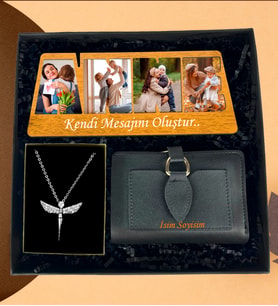 Kişiye Özel Premium Bayan Cüzdan 4 Fotoğraflı ANNE Çerçeve Gümüş Kaplama Melek Kolye