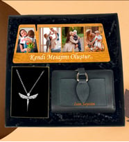 Kişiye Özel Premium Bayan Cüzdan 4 Fotoğraflı ANNE Çerçeve Gümüş Kaplama Melek Kolye