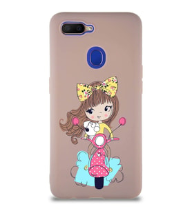Oppo AX7 Soft Premier Kapak Vespagirl Tasarımlı Silikon Kılıf - Pudra (Şeffaf)