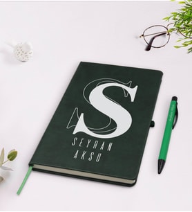 BK Gift Kişiye Özel İsimli Yeşil Termo Deri Defter Kalem Seti Model 34