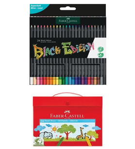 Faber-Castell Premium Boya Seti - 24'lü Black Edition Kuru Boya + 24'lü Plastik Çantalı Pastel Boya