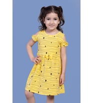 Toontoy Kız Çocuk Kalp Desenli Kolları Detaylı Elbise (Sarı)