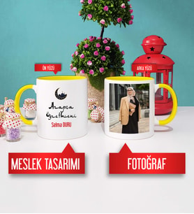 Arapça Öğretmenine Hediye Arapça Öğretmeni Kupa Bardak Sarı Fotoğraflı