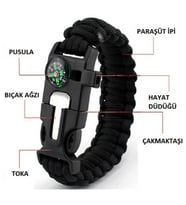 Survıval Pusulalı Hayatta Kalma Bilekliği Kamp Bileklik Düdük Çok Amaçlı Outdoor Aksesuar