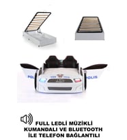 Türk Polis Arabalı Yatak Kapıları Açılan Mustang Full Ledli Kumandalı ve Müzikli + Baza