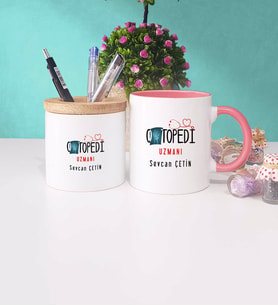 Ortapedi Uzmanı Kupa Bardak Pembe ve Kalemlik