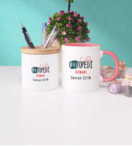 Ortapedi Uzmanı Kupa Bardak Pembe ve Kalemlik