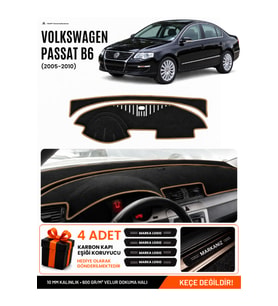 e-biz VOLKSWAGEN PASSAT B6 (2005-2010) Uyumlu Torpido Örtüsü, Torpido Kılıfı - Siyah-Kahverengi - VW016