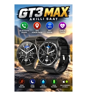 POISCHE GT3 Max GPS ve NFC Özellikli Bluetooth Aramalı Akıllı Saat – iOS ve Android Uyumlu