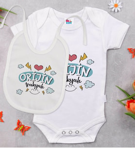 BK Kids Orjin Trakyalı Tasarımlı Beyaz Bebek Body Zıbın ve Mama Önlüğü Hediye Seti-1