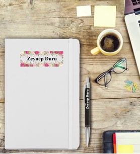 İsme Özel Çiçek Desen Baskılı Defter ve Kalem