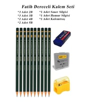 Resim Kalemi Fatih Dereceli Kalem Seti Karakalem Seti 2B 3B 4B 5B 13'lü Set Sınav Silgisi ve Hamur Silgi Kalemtraş (Siyah)