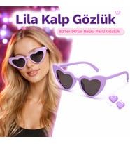 Mor Lila Retro Kalp Gözlük – 80’ler 90’lar Stil Parti Gözlüğü