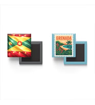 Buzdolap Magnetleri - Grenada Bayrağı ve Saint George's Posta Pulu Tema - 2'li Set Magneti