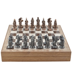 GiftHome Büyük Boy Metal OSMANLI-BİZANS Satranç Tk. Antik ve Rustik Desenli Sandıklı MDF Tahtası(36X36 cm.)