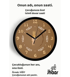 İsme Özel Tavşan Çocuk Odası Duvar Saati Orta Boy 30 cm Siyah Camlı Sessiz