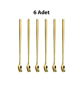 6 Adet 304 Çelik 17 cm Gold Uzun Kahve ve Smoothie Karıştırma Kaşığı cin579sr-6