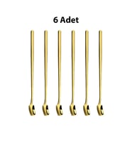 6 Adet 304 Çelik 17 cm Gold Uzun Kahve ve Smoothie Karıştırma Kaşığı cin579sr-6