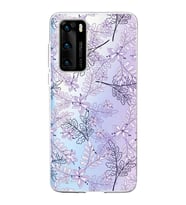 Huawei P40 Uyumlu Kapak Floral Lila Tasarımlı Şeffaf Silikon Kılıf