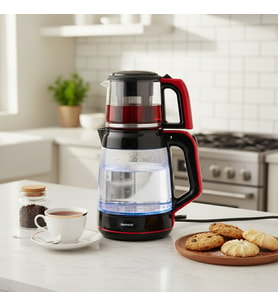 Homend Infinity XL 1764H Cam Çay Makinesi Siyah Kırmızı