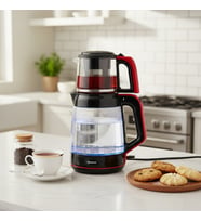Homend Infinity XL 1764H Cam Çay Makinesi Siyah Kırmızı