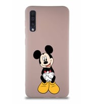 Samsung Galaxy A50S Soft Premier Kapak Mickey Mouse-A Tasarımlı Silikon Kılıf - Pudra (Şeffaf)