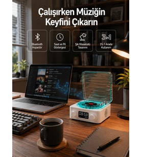 Dekoratif Gece Işıklı Hoparlör – Zaman Pil Ekranlı