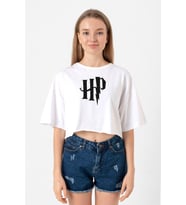 HP Logo Beyaz Kadın Crop Tshirt