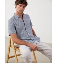 LCWAIKIKI Classic Lacivert Regular Fit Kısa Kollu Çizgili Armürlü Erkek Gömlek